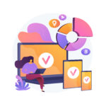 Log in into several devices. Responsive app design. Wifi zone for gadgets. Online communication, social networking, web connection. Initialize sign up. Vector isolated concept metaphor illustration.